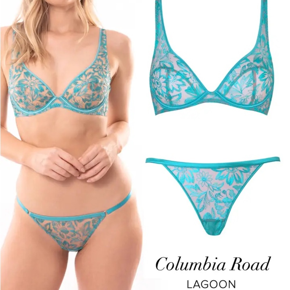 Myla Columbia Road Lace Bra & Thong Set in Lagoon Teal